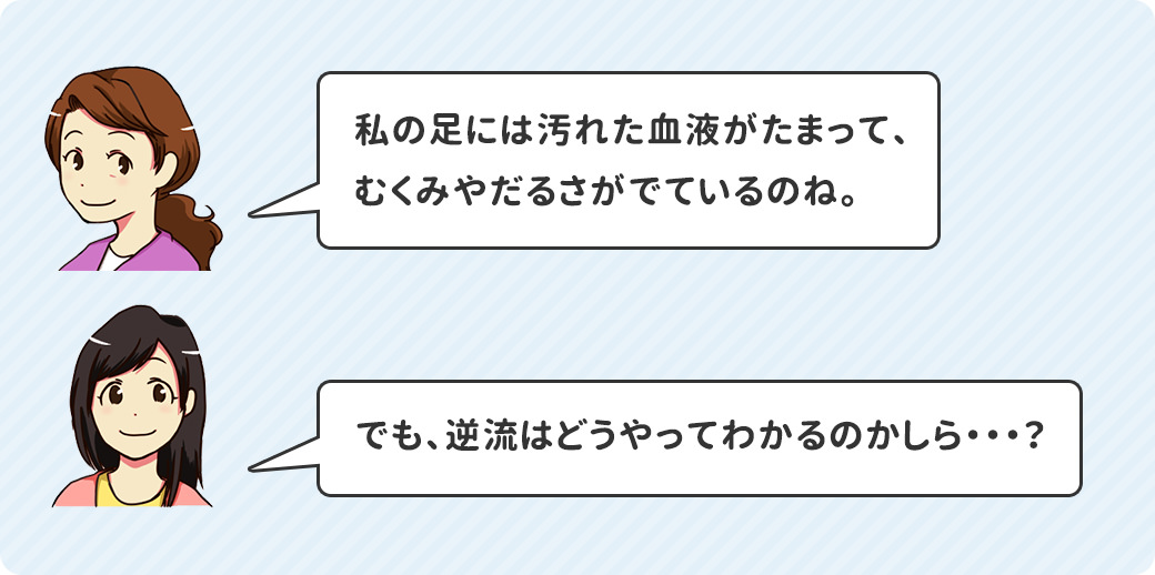 私の足には汚れた血液がたまって、むくみやだるさがでているのね。