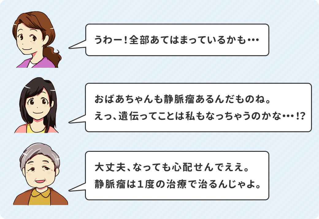 大丈夫、なっても心配せんでええ。静脈瘤は1度の治療で治るんじゃよ。