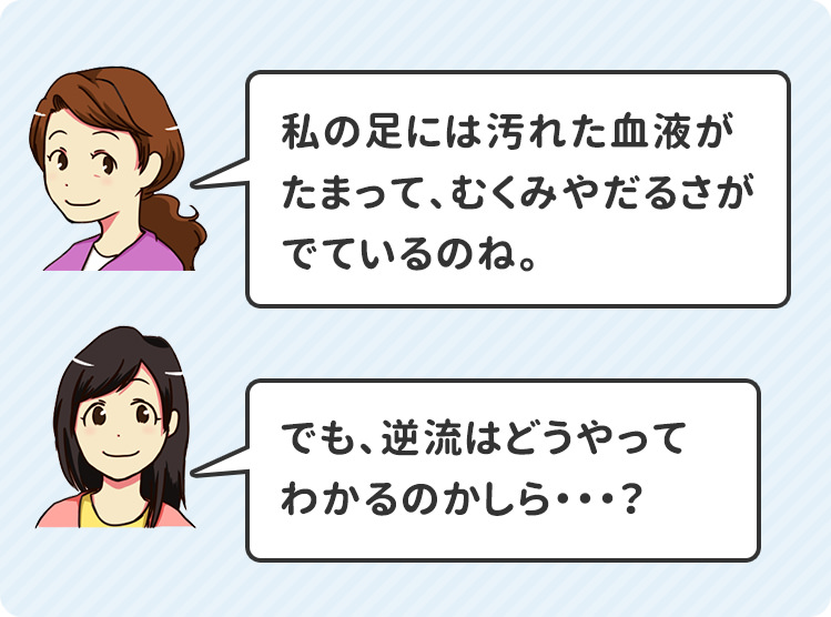 私の足には汚れた血液がたまって、むくみやだるさがでているのね。