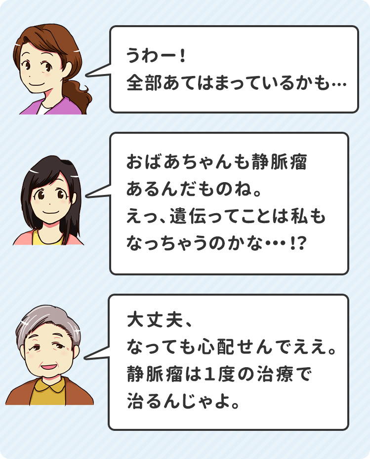 大丈夫、なっても心配せんでええ。静脈瘤は１度の治療で治るんじゃよ。