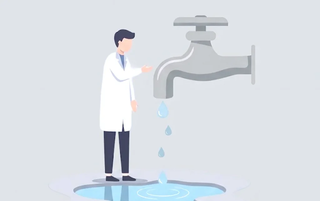 閉まりきらない蛇口から水が漏れるイラスト