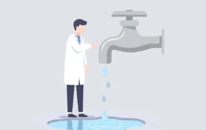 閉まりきらない蛇口から水が漏れるイラスト