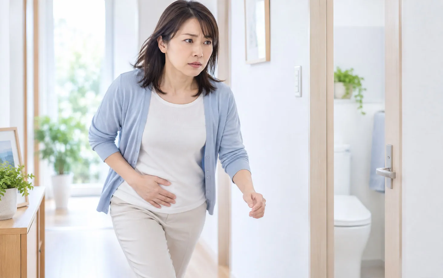 トイレへ急ぐ女性
